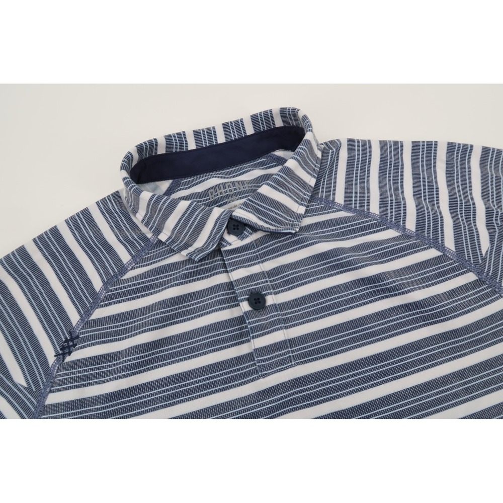 Rhone Delta Pique Polo Mens Small Navy Blue White Striped‎ Raglan 101357